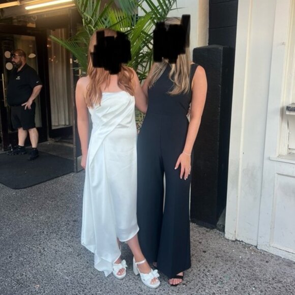 Amsale - Asymmetric Satin Strapless Midi-Dress - Picture 2 of 8